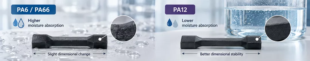 PA6/PA66 v.s. PA12 dimensional stability and moisture resistance in engineering applications